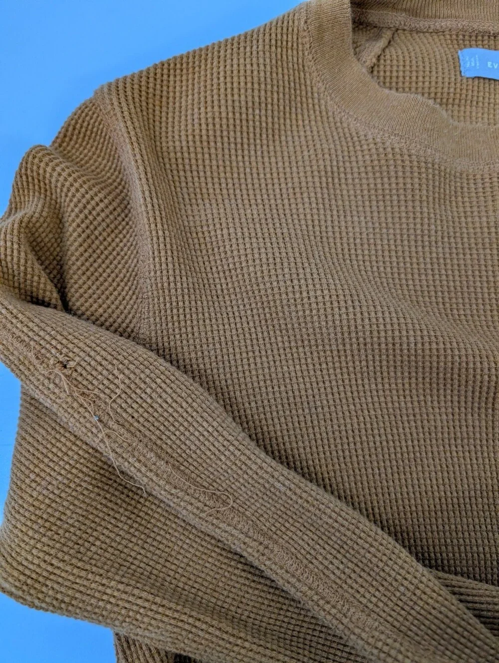 Everlane Waffle Knit Long Sleeve Crewneck Bundle - Heather Gray & Orange - M